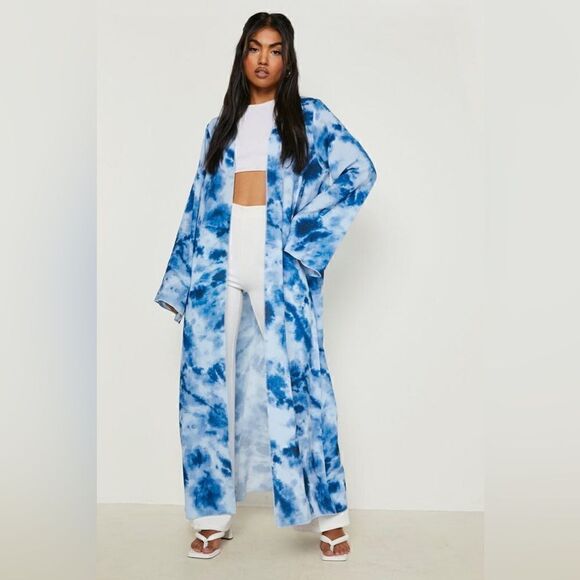 Boohoo Other - BOOHOO Maxi Kimono S/M NWT Blue Tie Dye